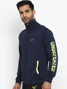 Yuuki Men Navy Blue Typography Printed Lightweight Sporty Jacket