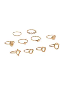 AMI Women Set Of 10 Gold-Plated White Stone-Studded Stackable Finger Rings