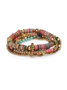 AMI Women Gold-Toned & Pink Gold-Plated Elasticated Bracelet