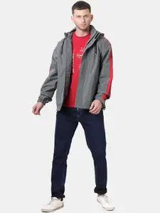 t-base Men Grey Windcheater and Water Resistant Biker Jacket