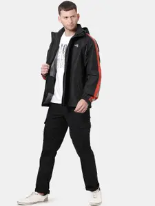 t-base Men Black Windcheater and Water Resistant Biker Jacket