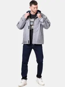 t-base Men Grey Windcheater and Water Resistant Biker Jacket