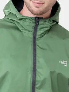 t-base Men Grey & Navy Blue Windcheater and Water Resistant Reversible Biker Jacket