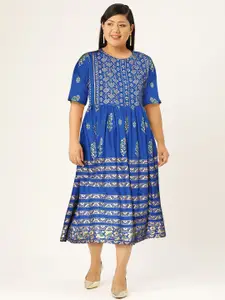 Sangria Women Stunning Blue Ethnic Motifs Dress