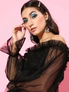 SASSAFRAS Women Stylish Black Shimmer Top