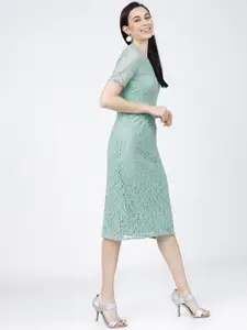Tokyo Talkies Women Sea Green Lace Sheath Dress
