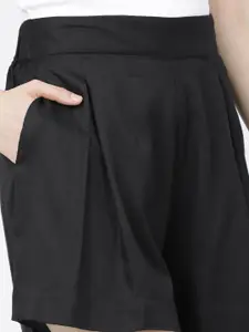 Tokyo Talkies Women Black Mid-Rise Regular Shorts