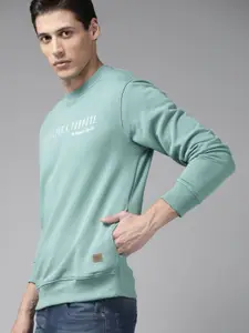 Roadster Men Turquoise Blue Typography Embroidered Sweatshirt