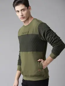 Roadster Men Olive Green Colourblocked Sweatshirt