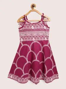 Sangria Girls Red & White Ethnic Print Fit & Flare Dress