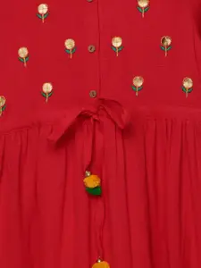 Sangria Girls Floral Embroidered Fit and Flare Ethnic Dress