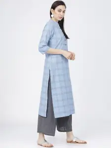 Vishudh Women Blue & Grey Checked Kurta