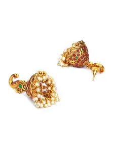 Priyaasi Maroon Stone With Pearl Beads Gold Plated Jhumka Earrings