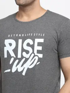 MACK JONNEY Men Grey Typography Pack Of 2 Printed Applique Slim Fit T-shirt