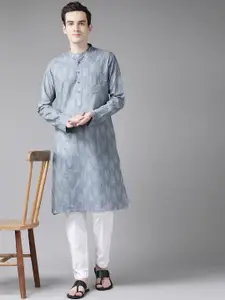 See Designs Men Grey Pure Cotton Printed Regular Kurta with Trousers