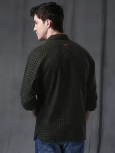 WROGN Men Black & Olive Green Checked Casual Shirt