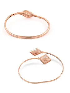 AMI Women 2 Rose Gold Brass Cubic Zirconia Kada Bracelet