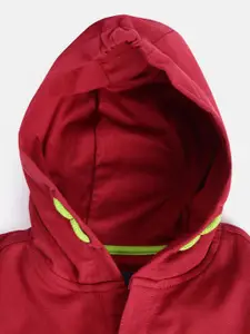 Allen Solly Junior Boys Maroon & Navy Brand Logo Print Hooded Sweatshirt