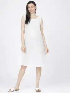 Vishudh Pink Floral A-Line Midi Dress