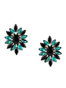 Zaveri Pearls Green & Black Gold Plated Crystals Contemporary Studs Earrings