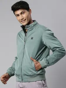 RARE RABBIT Men Sea Green Lightweight Bomber Jacket