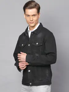 Campus Sutra Men Black Windcheater Denim Jacket