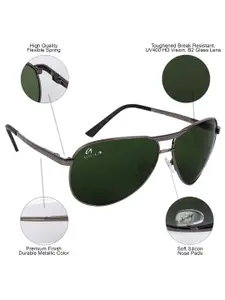 AISLIN Men Green Lens & Gunmetal-Toned Aviator Sunglasses with UV Protected Lens