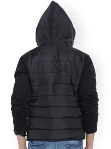 Campus Sutra Black Hooded Bomber Jacket