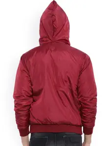 Campus Sutra Maroon Hooded Bomber Jacket