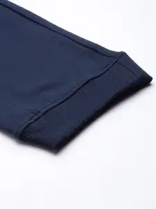 WROGN MEN NAVY BLUE PRINTED BRAND LOGO SLIM FIT PURE COTTON TRACK PANTS
