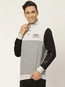 Monte Carlo Men Off-White & Black Striped High Neck Smart Fit T-shirt