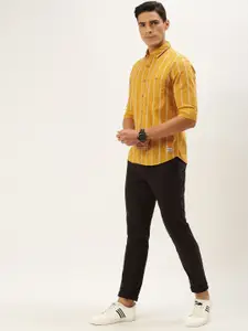 Flying Machine Men Mustard Yellow Slim Fit Striped Casual Shirt
