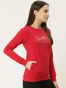 Monte Carlo Women Red & Golden Typographic Print Sweatshirt