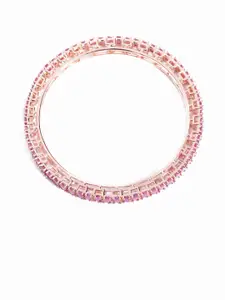 Priyaasi Set Of 2 Rose Gold-Plated & Magenta Pink Ruby-Studded Handcrafted Bangles