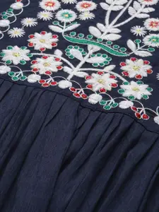 Anouk Women Blue & White Embroidered Kurta