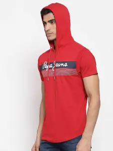 Pepe Jeans Men Red Brand Logo Printed Pure Cotton T-shirt