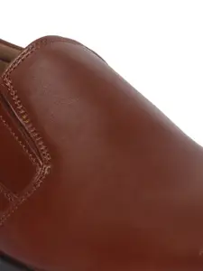 LOUIS STITCH Men Brown Solid Textured Leather Formal Slip-Ons