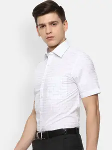 Louis Philippe Men White Grid Tattersall Checks Opaque Checked Casual Shirt