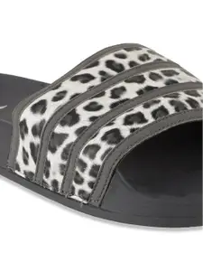 Carlton London sports Women Grey & White Rubber Sliders