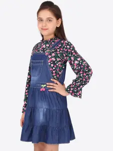 CUTECUMBER Navy Blue Denim Pinafore Dress