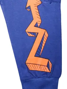 KiddoPanti Boys Blue & Orange Beat The Heat Printed Pure Cotton Cargo Joggers