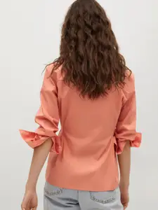 MANGO Women Peach-Coloured Cotton Opaque Casual Shirt