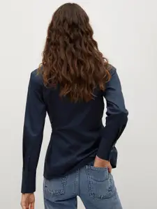 MANGO Women Navy Blue Cotton Opaque Casual Shirt