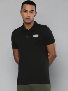 one8 x PUMA Men Black Brand Logo Printed Polo Collar Virat Kohli Slim Fit T-shirt