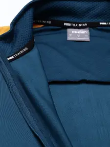 one8 x Puma Men Teal Blue & Yellow Colourblocked Virat Kohli Sporty Track Jacket