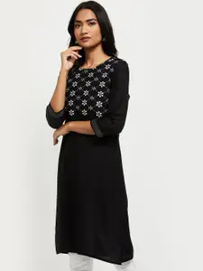 max Women Black Ethnic Motifs Yoke Design Mirror Work Kurta
