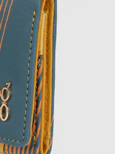 Baggit Women Mustard Yellow & Blue Colourblocked Three Fold Wallet