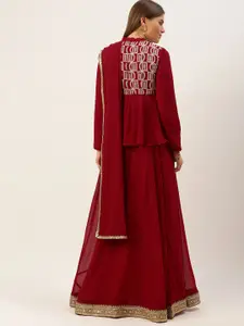 Ethnovog Maroon Sequinned Made to Measure Lehenga  Blouse With Dupatta