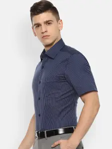 Louis Philippe Men Navy Blue Opaque Striped Formal Shirt