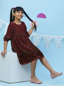 Biba Maroon & Black Floral Printed Dress